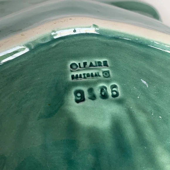 Olfaire Pottery 12” Blue Green Shell Bowl - Picture 7 of 11